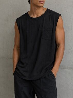 Men's Black Textured Sleeveless Knit Tank Top, Size XL